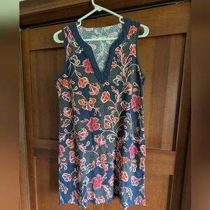 Land's End Paisley Sleeveless Dress - Navy and Pink